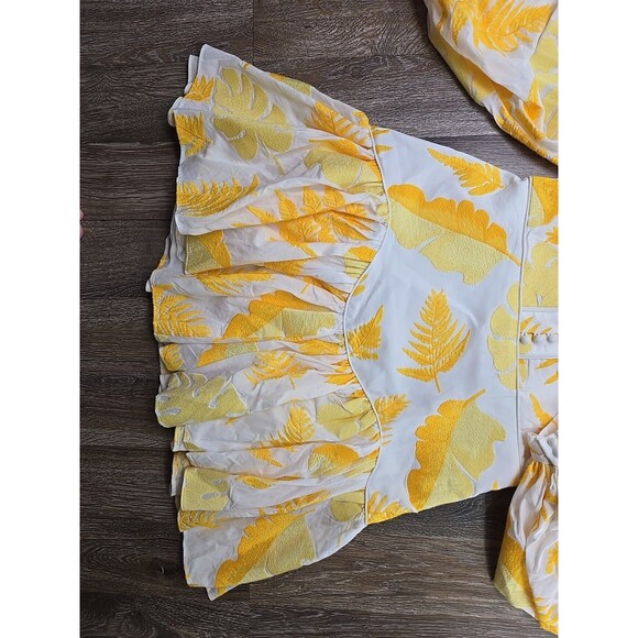 Acler Basita Dress Golden Leaves Women's US 8 Yellow and White Embroidered - Picture 2 of 14